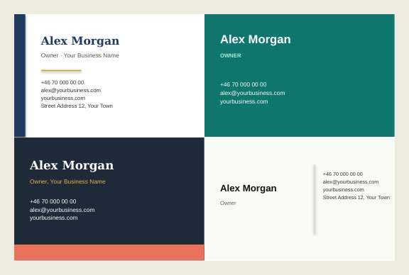 Four business card designs